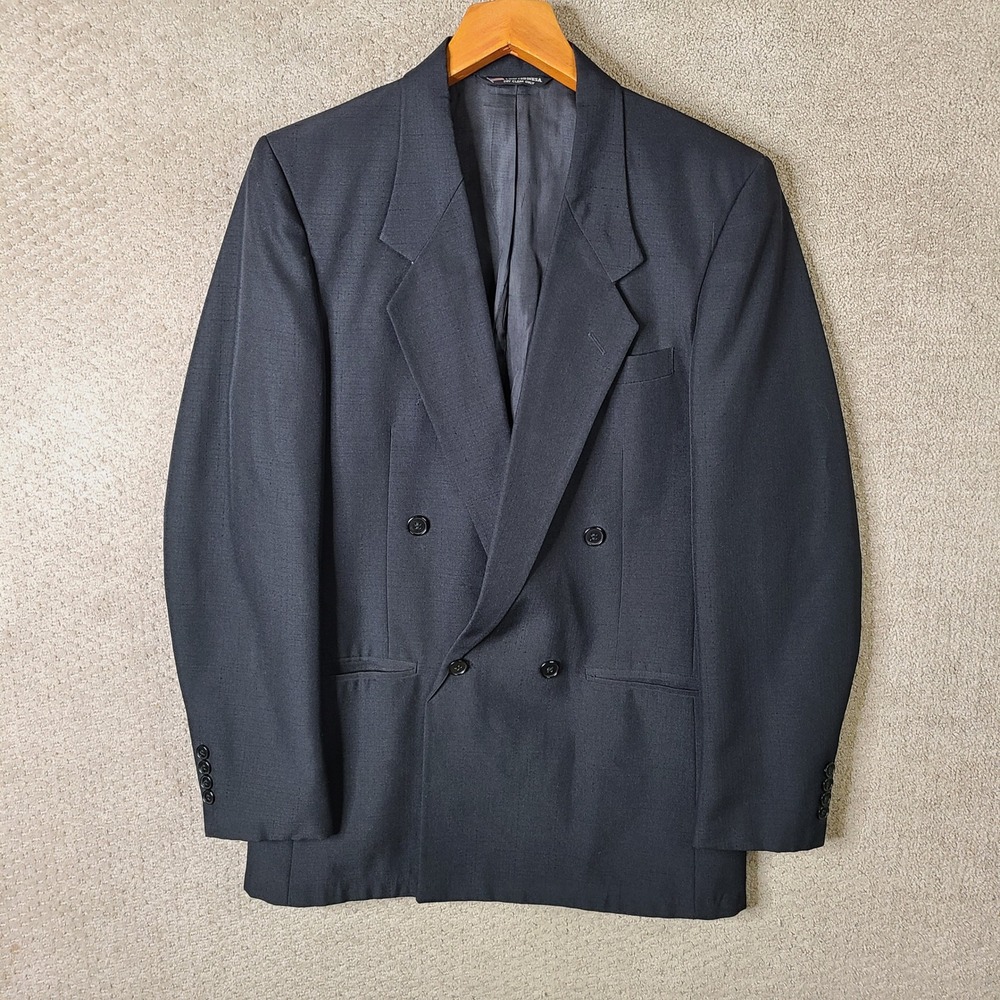 Vintage Raffinati Jacket Mens 40L Black‎ Blazer Double Breasted Textured USA